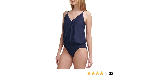 Calvin Klein Standard V-Neckline Blouson Wrap Shelf Bra One Piece Swimsuit 6码/12码好价