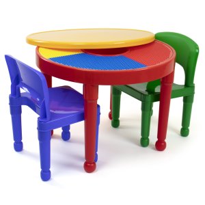 Humble Crew Kids 2-in-1 Plastic Dry Erase and Activity Table and 2 Chairs Set