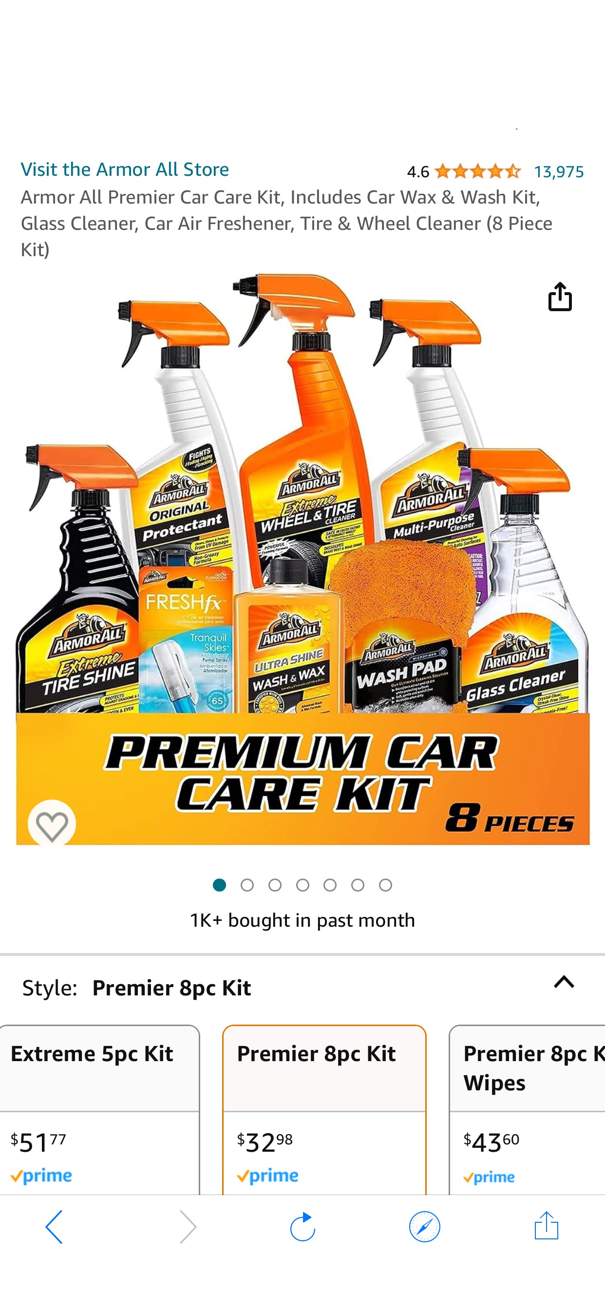 Amazon.com: Armor All Premier Car Care Kit, Includes Car Wax & Wash Kit, Glass Cleaner, Car Air Freshener, Tire & Wheel Cleaner (8 Piece Kit) : Movies & TV 汽车护理套装