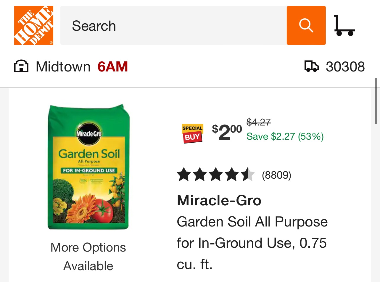 The Home Depot Miracle-Gro Garden Soil All Purpose for In-Ground Use, 0.75 cu. ft. 75030430