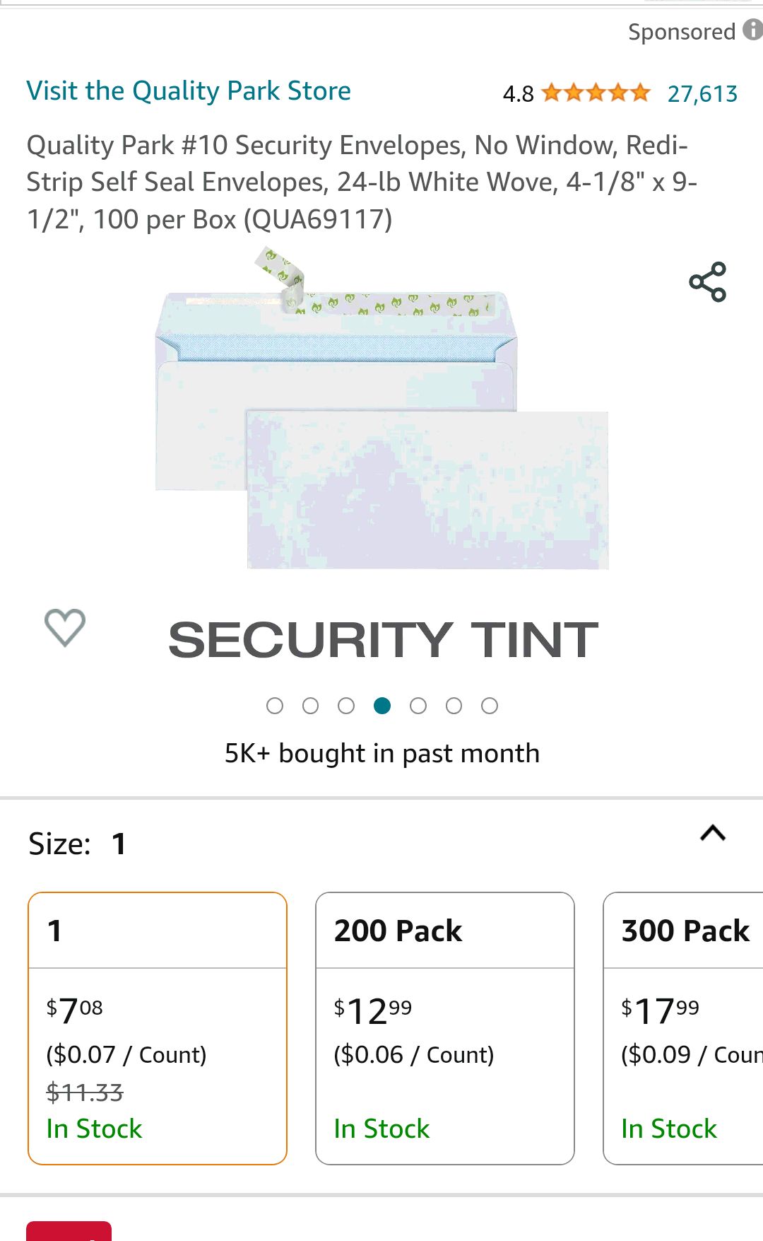Amazon.com : Quality Park #10 Security Envelopes, No Window, Redi-Strip Self Seal Envelopes, 24-lb White Wove, 4-1/8" x 9-1/2", 100 per Box (QUA69117) : Office Products