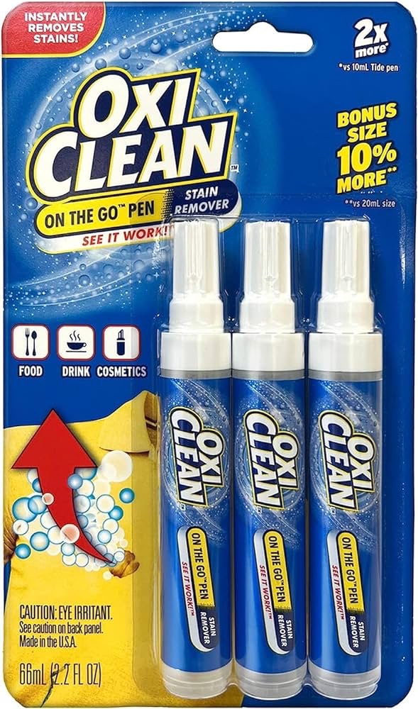 Amazon.com: GuruNanda OxiClean Stain Remover Pen for Clothes (3 Pack) - Instant Spot Cleaning for All Laundry Stains: Blood, Food, Drinks, Dirt, Ink, Makeup - Bleach-FREE & Travel-Friendly (2x More Qu
