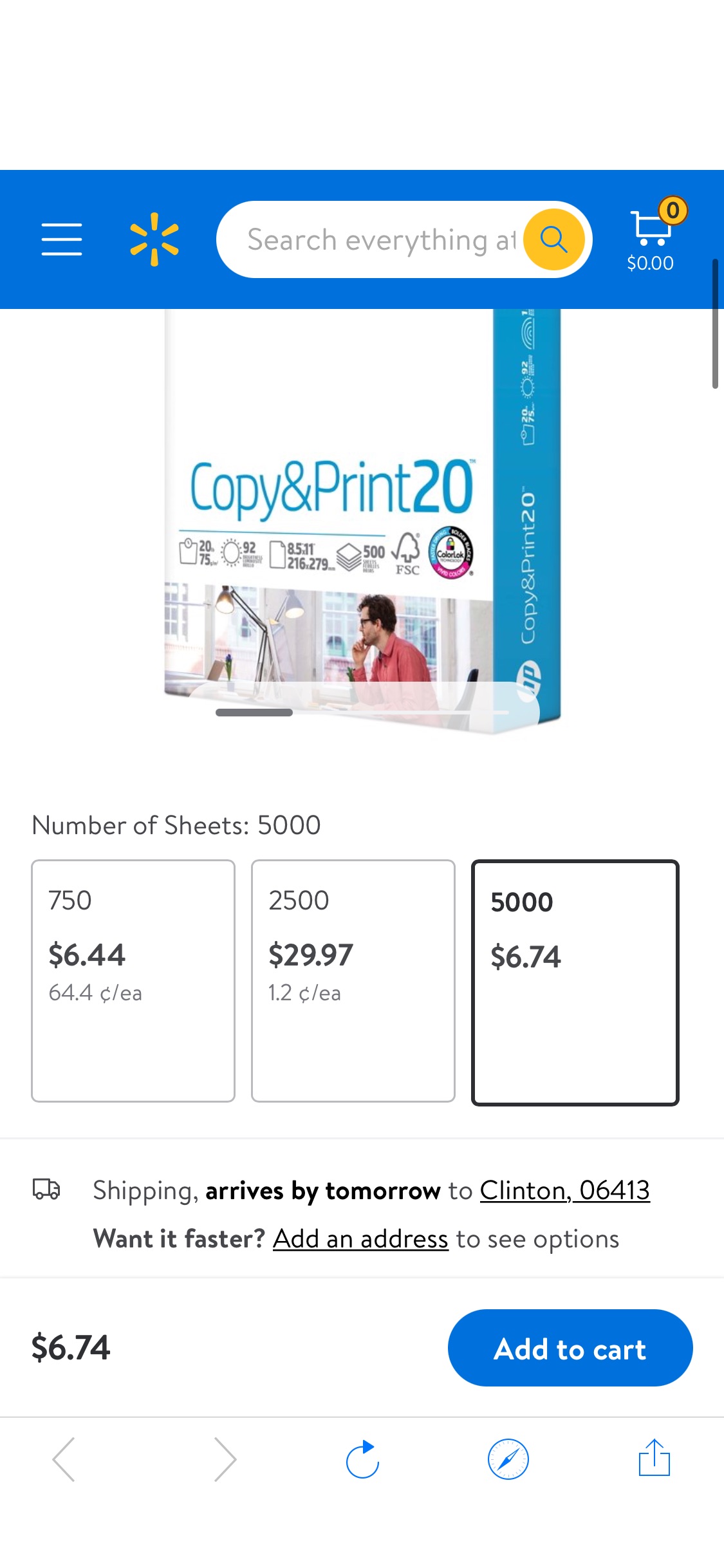 HP Printer Paper - Copy And Print, 20 lb., 8.5" x 11", 500 Sheets, 1 Ream - Walmart.com疑似bug 价！10包打印纸只收1包价格！
