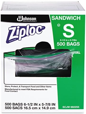 Amazon.com: Ziploc 682255 Resealable Sandwich Bags, 1.2mil, 6 1/2 x 6, Clear, Box of 500 : Home & Kitchen 三明治保鲜袋500个