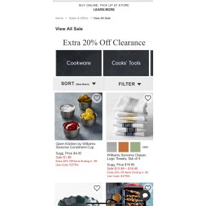 清仓额外8折 Williams Sonoma 家具厨具清仓额外8折