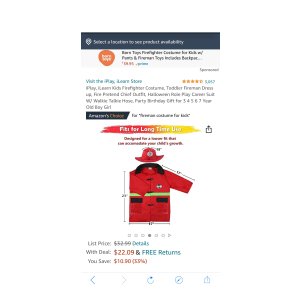 $22.09 Amazon.com: iPlay, iLearn Kids Firefighter Costume, Toddler Fireman Dress up, Fire Pretend Chief Outfit, Halloween Role Play Career Suit W/ Walkie Talkie Hose, 消防员衣服加救火设备玩具