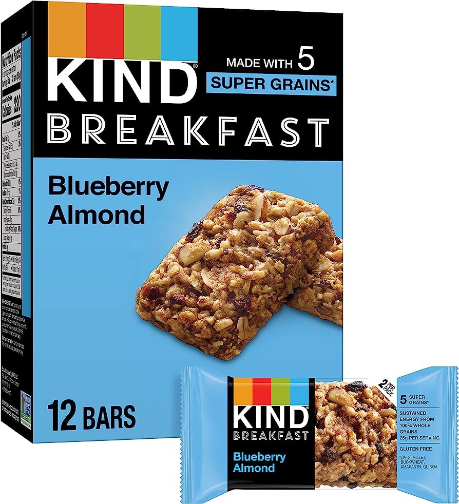 Amazon.com : KIND Breakfast, Healthy Snack Bar, Blueberry Almond, Gluten Free Breakfast Bars, 100% Whole Grains, 1.76 OZ Packs (6 Count) : Everything Else
