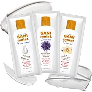 $0.99 二合一杀菌护手霜SaniMoist 2 IN 1 Moisturizing Antibacterial Hand Cream 3 pack Sampler Hand Sanitizing Lotion Kills 99.9% of Germs & Bacteria Alcohol Free
