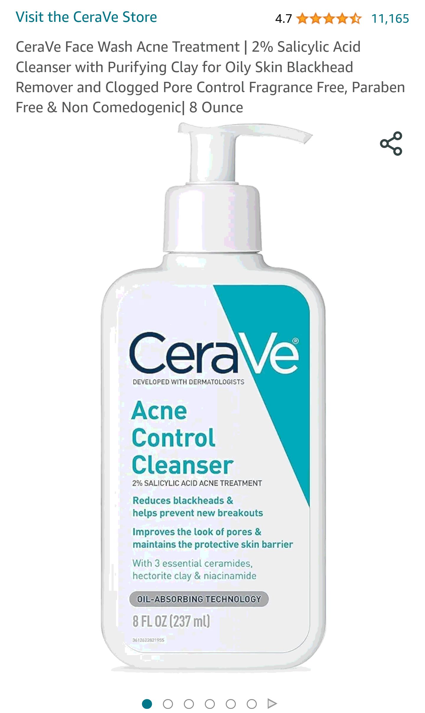 CeraVe Face Wash Acne Treatment | 2% Salicylic Acid Cleanser with Purifying Clay for Oily Skin Blackhead Remover and Clogged Pore Control Fragrance Free, Paraben Free & Non Comedogenic| 8 Ounce : Beau
