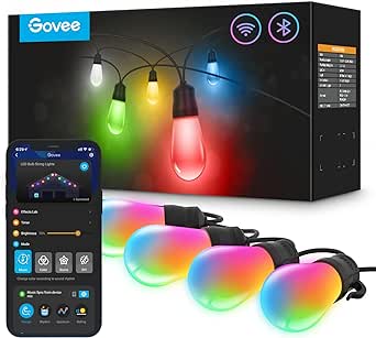 Govee Smart Outdoor String Lights, RGBIC Warm White 96ft (2 Ropes of 48ft) Easter LED Bulbs, WiFi Patio Lights Work with Alexa, APP Control 