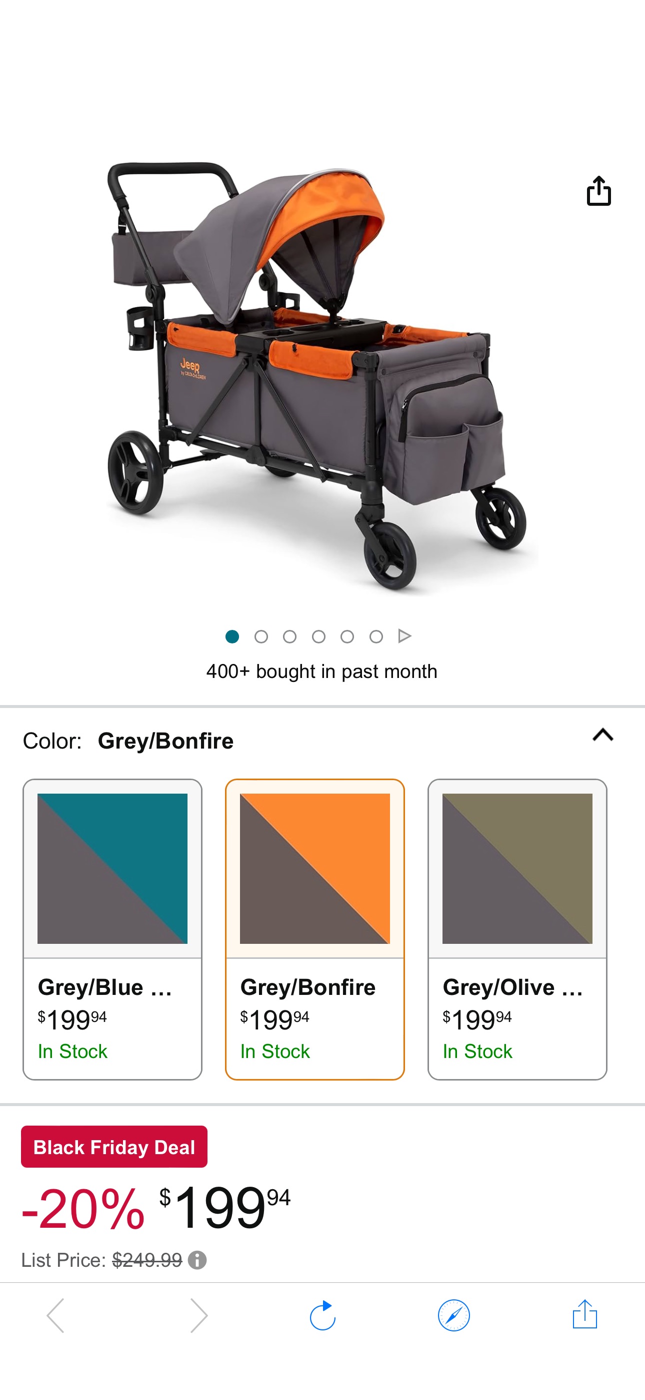 Amazon.com : Jeep Sport All-Terrain Stroller Wagon by Delta Children - Includes Canopy, Parent Organizer, Adjustable Handlebar, Snack Tray & Cup Holders, Grey/Bonfire : Baby
