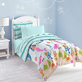 可爱的美人鱼‍♀️被子四件套Amazon.com: dream FACTORY Mermaid Dreams Comforter Set, Twin, Light Blue: Home & Kitchen