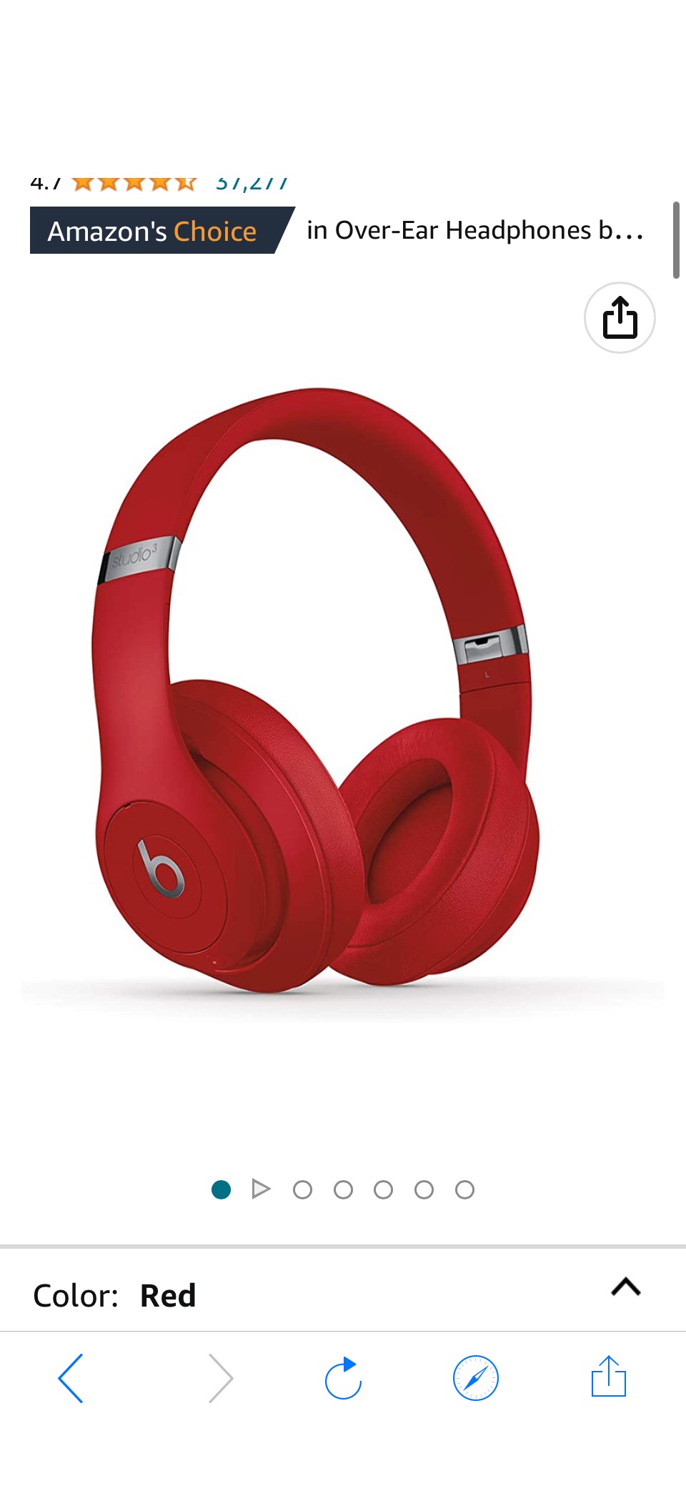 Amazon.com: Beats Studio3 Wireless Noise Cancelling Over-Ear Headphones - Apple W1 Headphone Chip, Class 1 Bluetooth, 22 Hours of Listening Time, Built-in Microphone - Red (Latest Model) : Electronics原价349.95