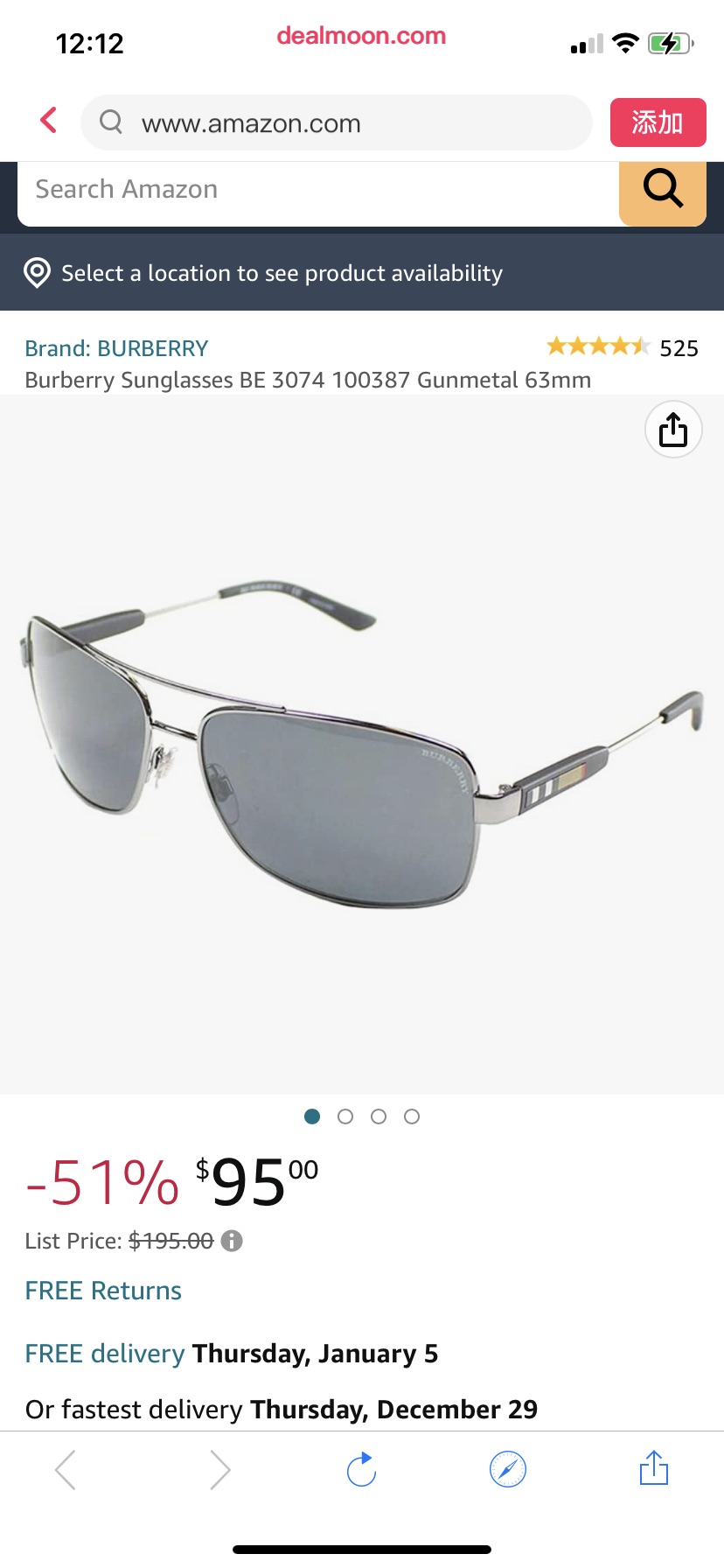 Burberry Sunglasses BE 3074 100387 Gunmetal 63mm a男士太阳眼镜