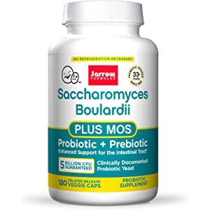 益生菌守护肠健康Jarrow Formulas Saccharomyces Boulardii + MOS, 5 Billion Organisms Per Serving, Probiotic + Prebiotic, Intestinal Tract Support, White, 180 Count : Health & Household