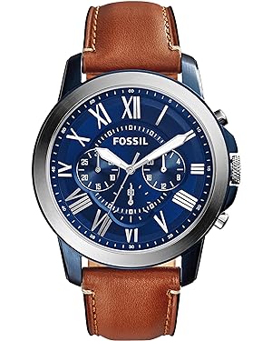 Amazon.com: Fossil Men&#39;s Grant Quartz Stainless Steel and Leather Chronograph Watch, Color: Silver/Blue, Luggage (Model: FS5151) : Clothing, Shoes &amp; Jewelry