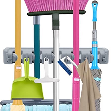 Amazon.com: Home- It Mop扫把 and Broom Holder, 5 Position with 6 Hooks Garage Storage