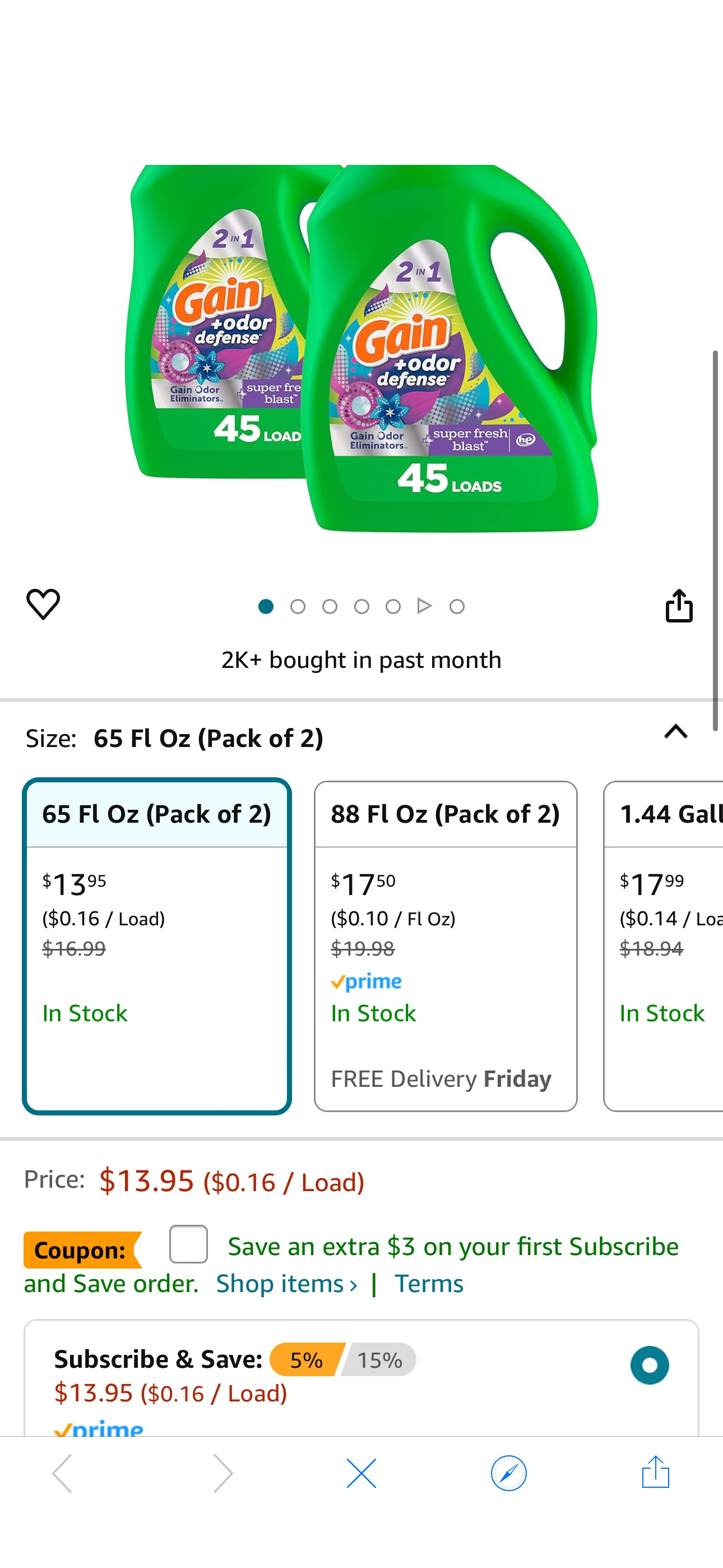 Amazon.com: Gain + Odor Defense Laundry Detergent Liquid Soap, 2-Pack, Super Fresh Blast Scent, 65 Fl Oz Each : Health & Household coupon