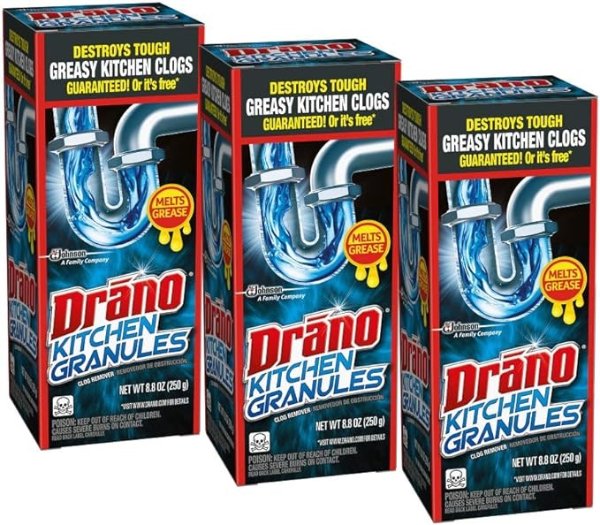 Drano Kitchen Granules Clog Remover, 8.8 oz (Pack of 3)