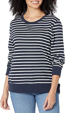 Amazon.com: Amazon Essentials Women&#39;s French Terry Fleece Crewneck Sweatshirt (Available in Plus Size), Navy White Stripe, X-Small : Clothing, Shoes &amp; Jewelry