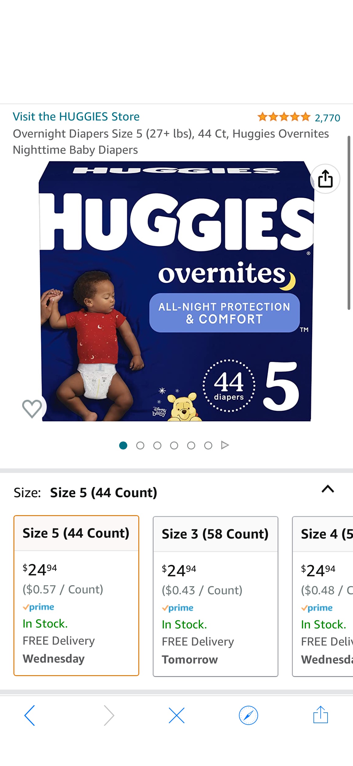 Amazon.com: Overnight Diapers Size 5 (27+ lbs), 44 Ct, Huggies Overnites Nighttime Baby Diapers : Everything Else尿不湿