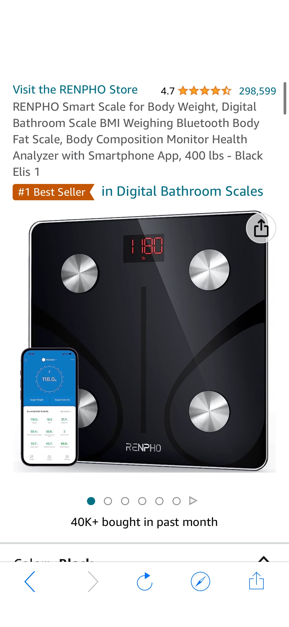 Amazon.com: RENPHO Smart Scale for Body Weight, Digital Bathroom Scale BMI Weighing Bluetooth Body Fat Scale, Body Composition Monitor Health Analyzer with Smartphone App, 400 lbs - Black Elis 1 : Health & Household原价34.99