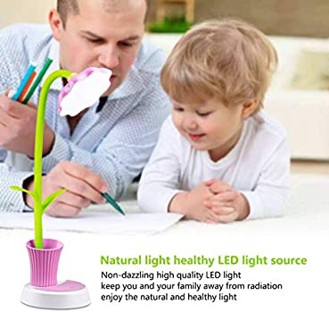 儿童向日葵台灯 Desk Lamp for Kids - Uniwit Sunflower LED Charging Table Lamp Support Eye Protection Small Desk Folding for Reading,Study and Office, Adjustable Brightness - Pink: Home Improvement