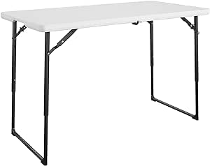 Amazon.com: COSCO 4ft Centerfold Blow Mold Utility Table, Adjustable Height, 4 Foot, White : Home &amp; Kitchen