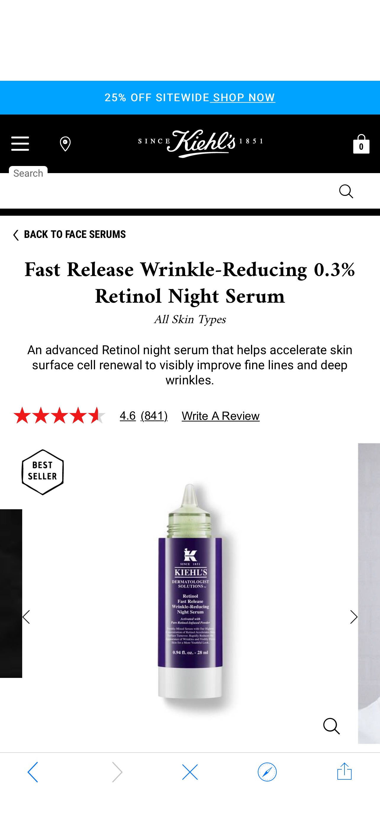 Fast Release Retinol Night Serum – Wrinkle Reducing 0.3% Retinol - Kiehl’s