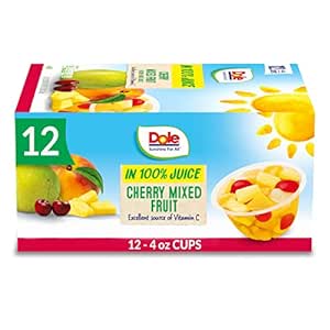 Amazon.com : Dole Fruit Bowls Snacks Cherry Mixed Fruit in 100% Juice Snacks, 4oz 12 Total Cups, Gluten &amp; Dairy Free, Bulk Lunch Snacks for Kids &amp; Adults : Everything Else