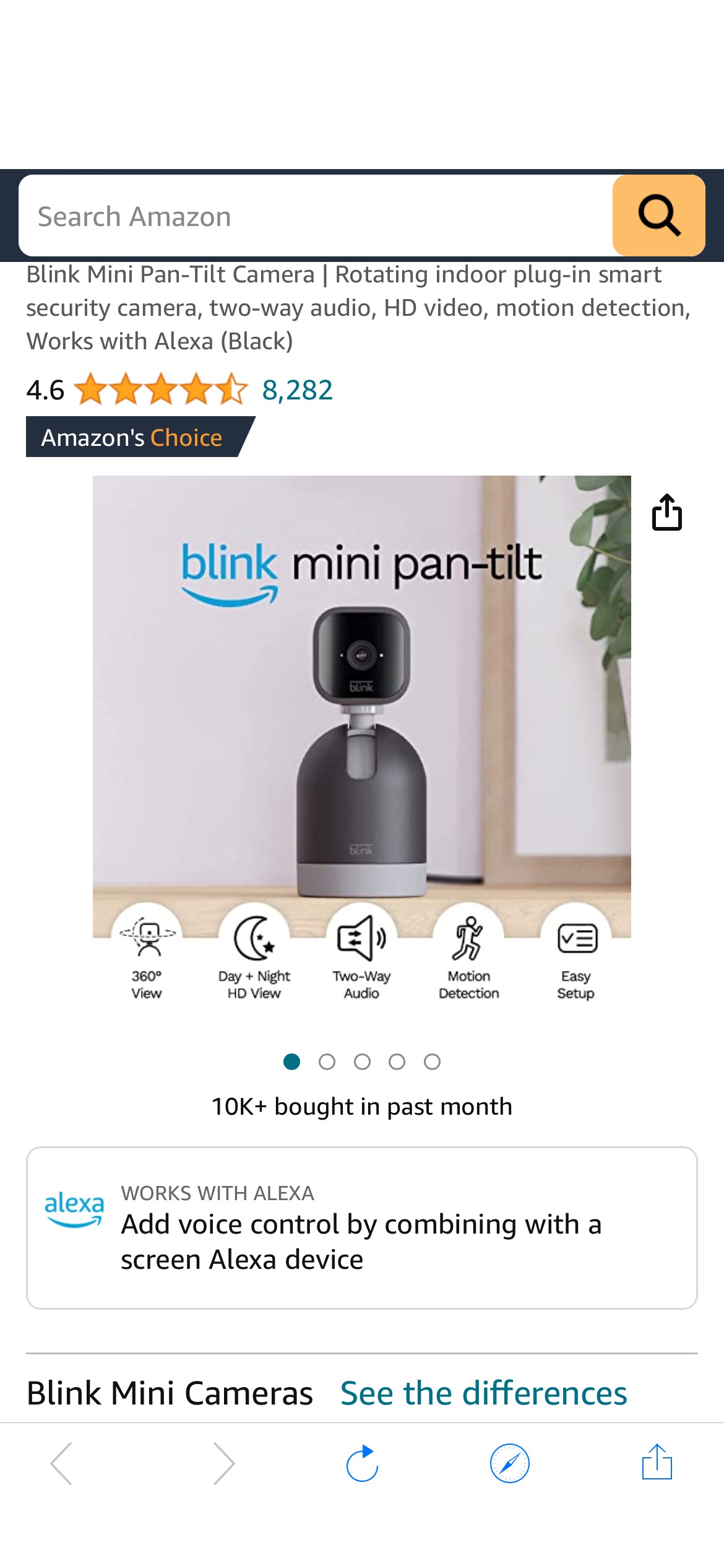 Amazon Official: Blink Mini Pan-Tilt Camera | Rotating indoor plug-in smart security camera, two-way audio, HD video, motion detection, Works with Alexa (Black)