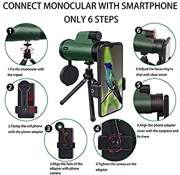Amazon.com : 单筒望远镜 Pankoo 12X50 Monoculars for Adults High Power Monocular Telescope for Wildlife Bird Watching Hunting Camping Travel Secenery with Smartphone Holder & Tripod : Electronics