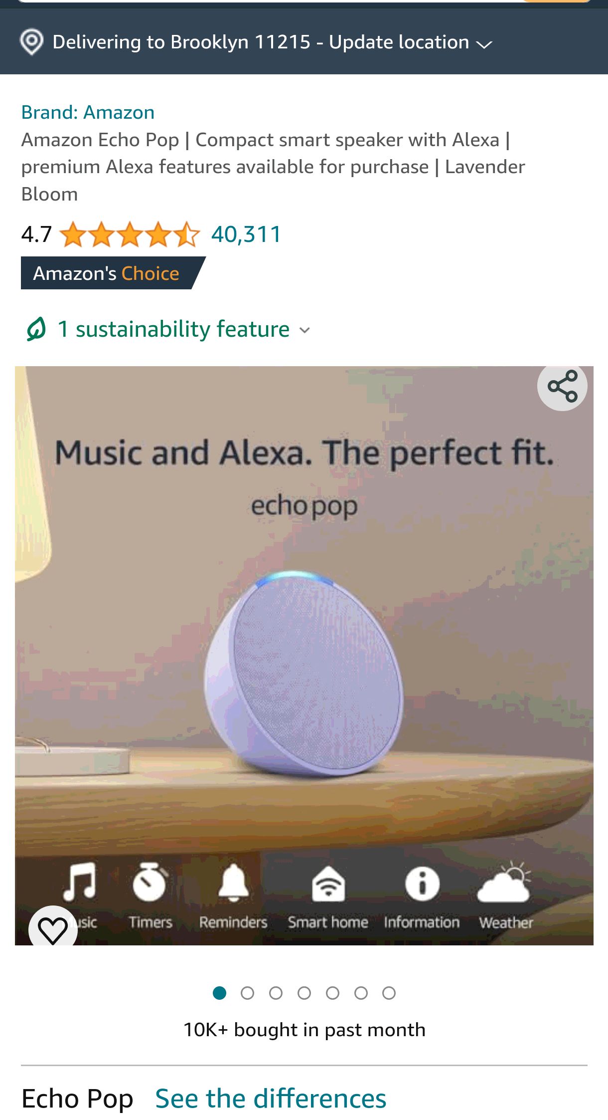 Echo Pop | Full sound compact smart speaker with Alexa | Lavender Bloom | Amazon