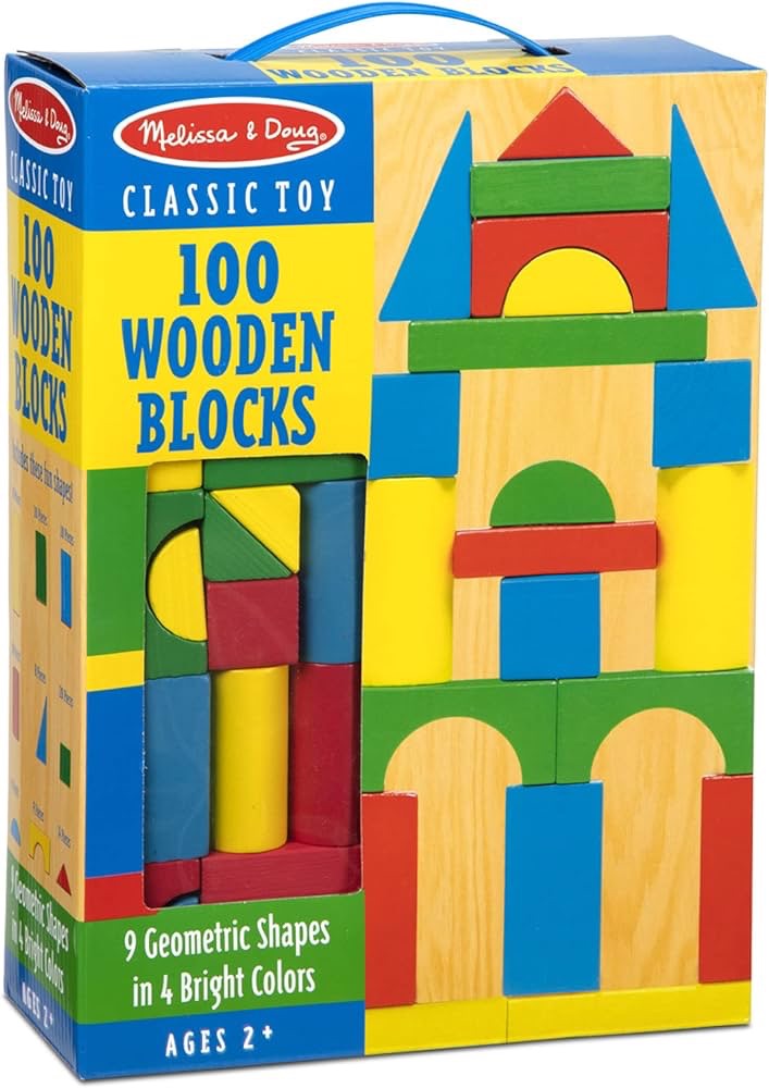 Amazon.com: Melissa & Doug Wooden Building Set - 100 Blocks in 4 Colors and 9 Shapes : Melissa & Doug