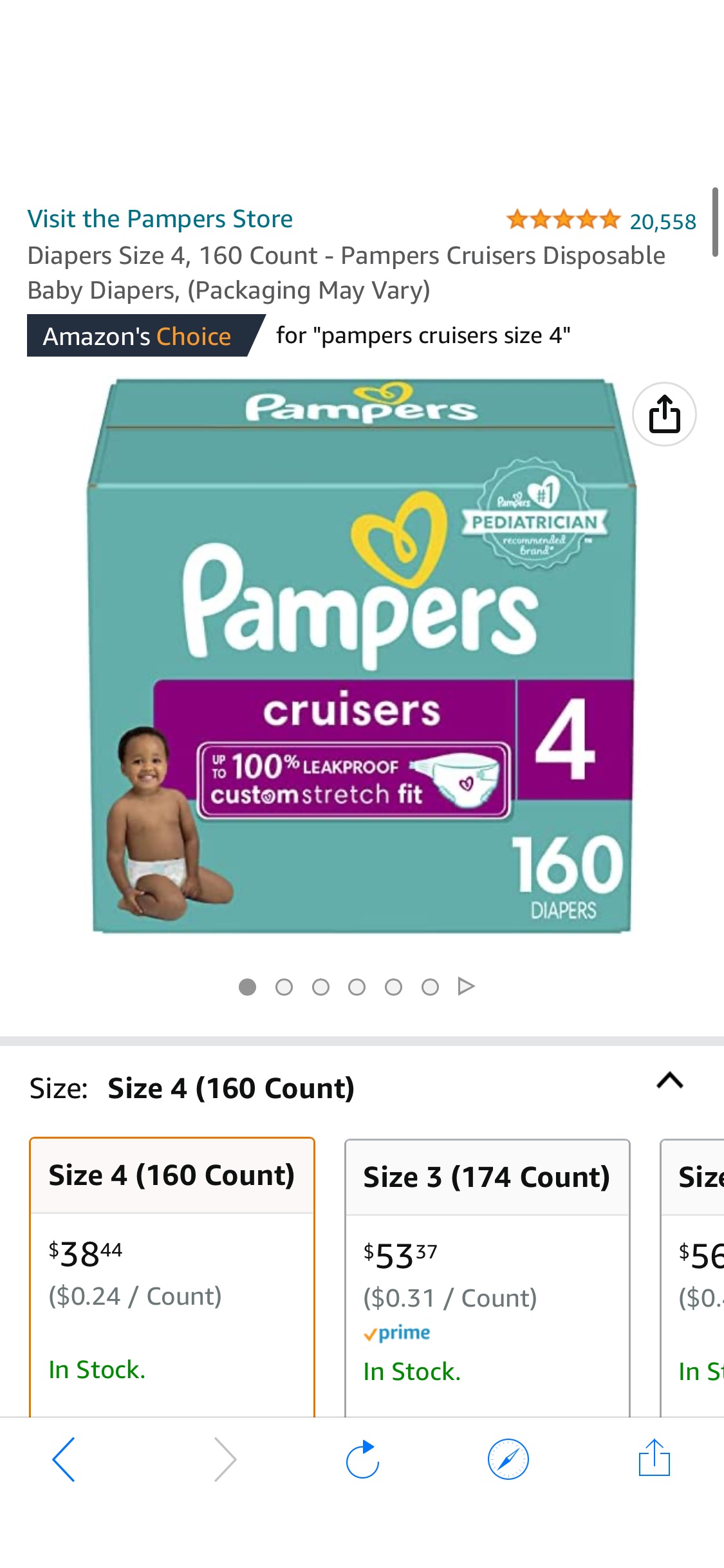 Amazon.com: Diapers Size 4, 160 Count - Pampers Cruisers Disposable Baby Diapers, (Packaging May Vary) :宝宝尿不湿