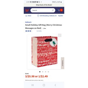 $0 3个免费Hallmark小号圣诞节主题礼物袋