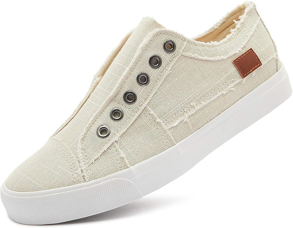 Amazon.com | XRH Women's Slip on Shoes Fashion Canvas Sneakers Non Slip Low Top Casual Shoes(Beige.US5) | Fashion Sneakers