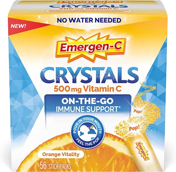 Crystals, On-The-Go Immune Support Supplement with Vitamin C, B Vitamins, Zinc and Manganese, Orange Vitality - 56 Stick Packs Visit theStore