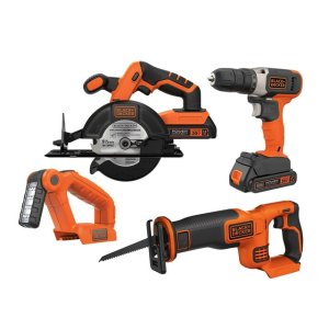 Black & Decker 20 Volt 4-Tool Kit with Drill, Circular Saw, Reciprocating Saw, and Work Light