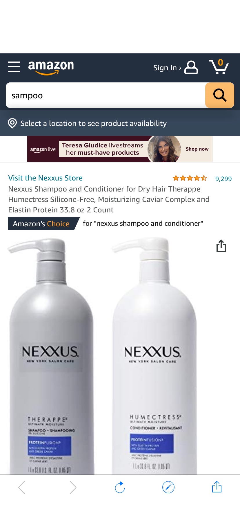 Amazon.com: Nexxus Shampoo and Conditioner for Dry Hair Therappe Humectress Silicone-Free, Moisturizing Caviar Complex and Elastin Protein 33.8 oz 2 Count洗发