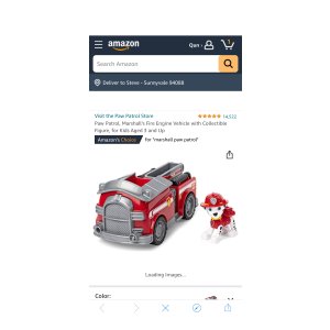 $6 Amazon.com: Paw Patrol, Marshall’s Fire Engine Vehicle with Collectible Figure, for Kids Aged 3 我and Up
