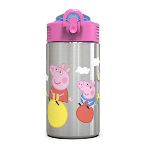 Zak Designs Peppa Pig 15.5oz Stainless Steel Kids Water Bottle with Flip-up Straw Spout