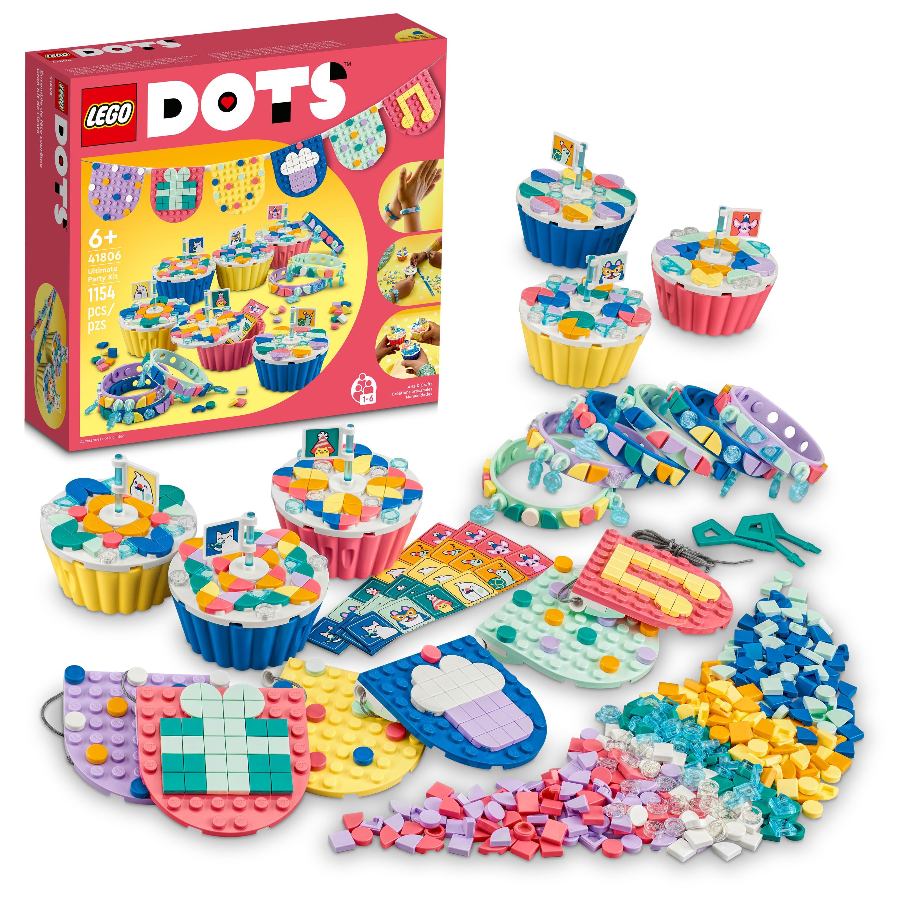 LEGO DOTS Ultimate Party Kit 41806, Arts &amp; Crafts Birthday Party Games or DIY Party Bag Fillers with Toy Cupcakes, Best Friend Bracelets, and Bunting, Creative Gifts for Kids - Walmart.com 降价