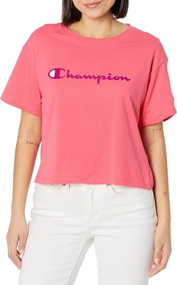 Champion Women's Cropped Tee, Script Logo