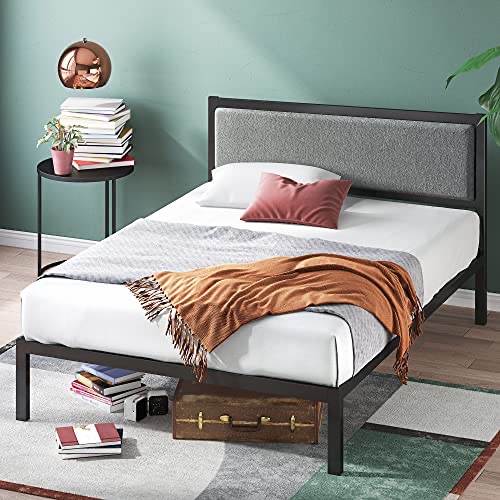 Amazon.com: ZINUS Korey Metal Platform Bed Frame with Upholstered Headboard, Wood Slat Support, No Box Spring, Easy Assembly, Queen : Home & Kitchen 床架