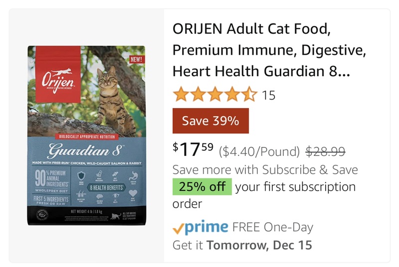 渴望猫粮4磅。Amazon.com : ORIJEN Adult Cat Food, Premium Immune, Digestive, Heart Health Guardian 8 Recipe, 4lb : Pet Supplies