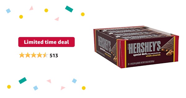 Limited-time deal: HERSHEY'S SPECIAL DARK Chocolate with Whole Almonds Candy Bars, 1.45 oz (24 Count)