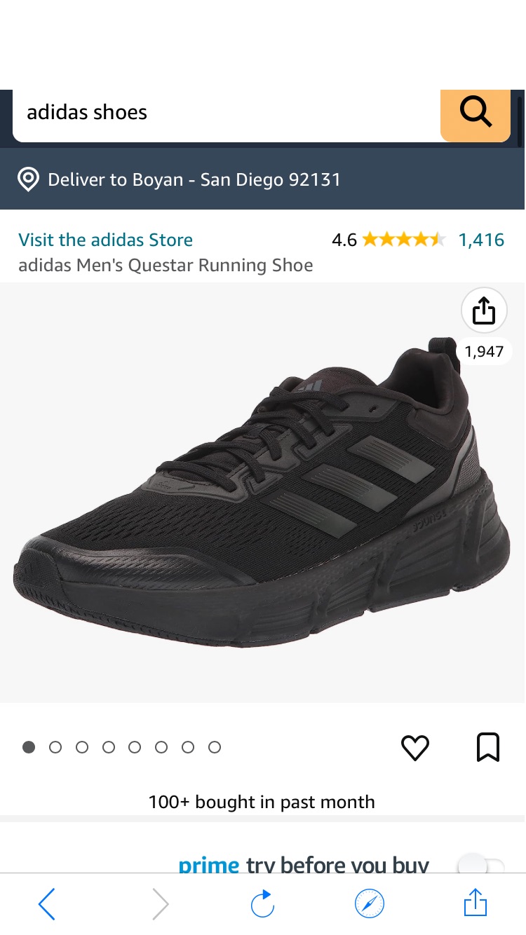 Amazon.com | adidas Men's Questar Running Shoe, Core Black/Carbon/Grey, 10 |厚底跑鞋