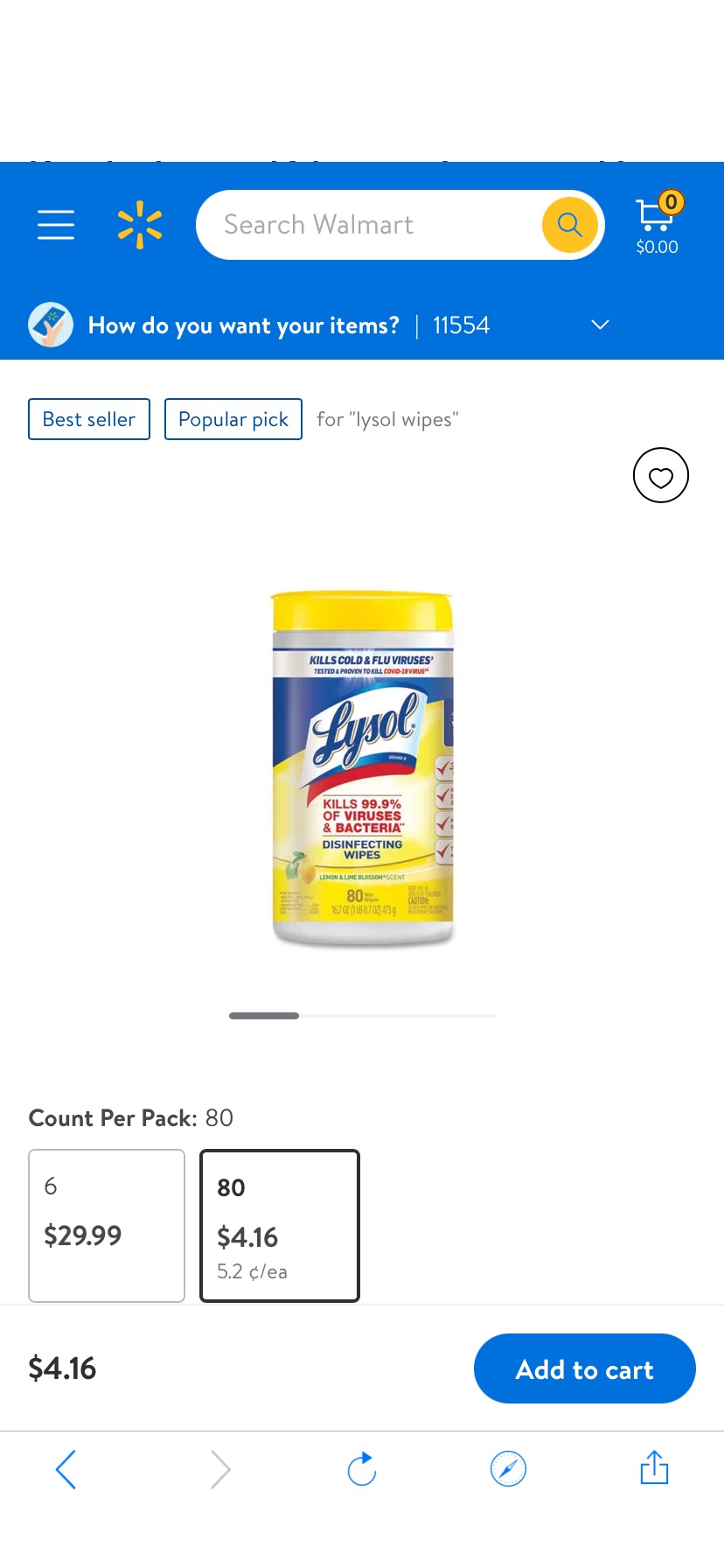 Lysol 消毒濕巾，Lemon and Lime Blossom, 80 Count - Walmart.com