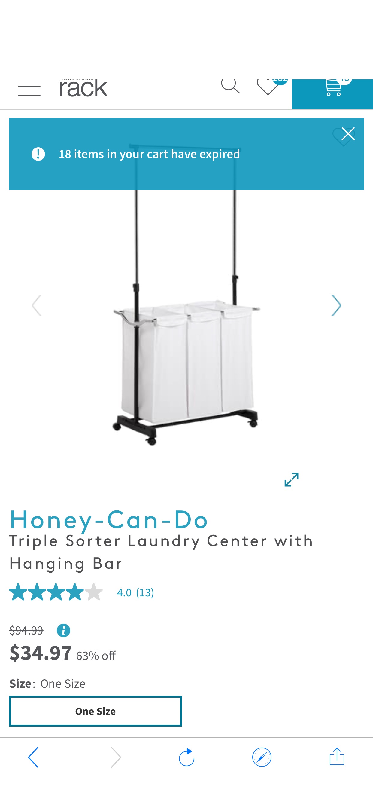 Honey-Can-Do | Triple Sorter Laundry Center with Hanging Bar | Nordstrom Rack 多功能洗衣筐带衣架滚轮
